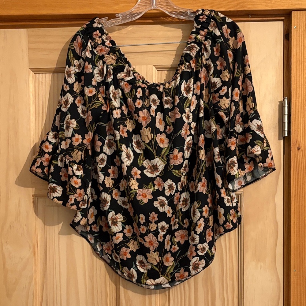 Topshop Black Floral Blouse